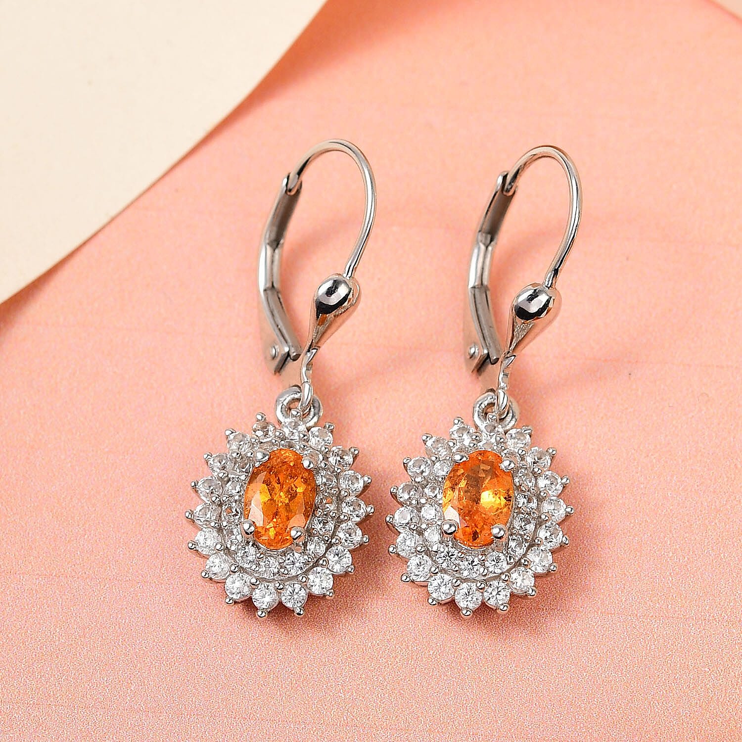 Premium Viceroy Spessartine Garnet and White Zircon Lever Back Earrings in Platinum Over Sterling Silver 2.35 ctw