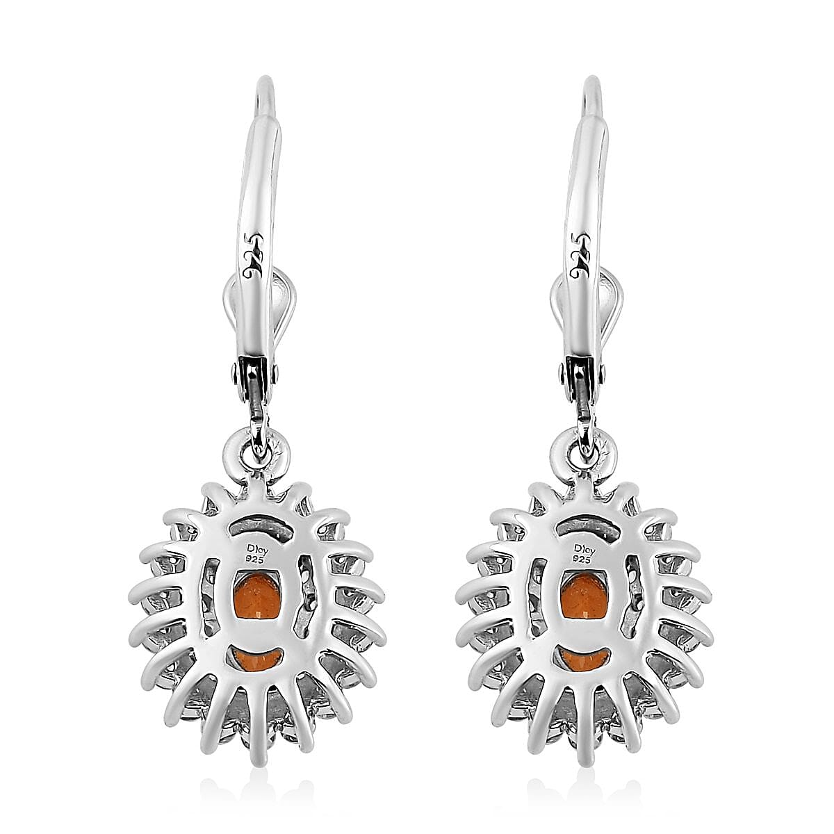 Premium Viceroy Spessartine Garnet and White Zircon Lever Back Earrings in Platinum Over Sterling Silver 2.35 ctw