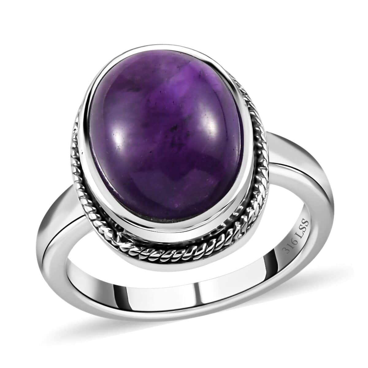 Amethyst Solitaire Ring in Stainless Steel (Size 6.0) 6.40 ctw image number 0