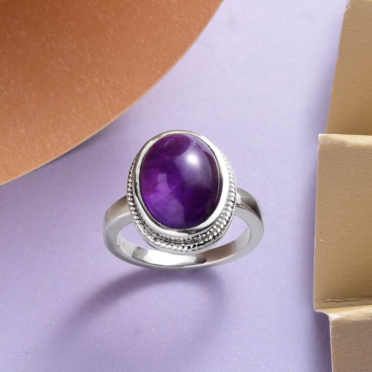 Amethyst Solitaire Ring in Stainless Steel (Size 6.0) 6.40 ctw image number 1