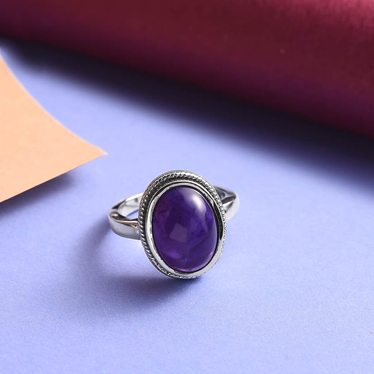 Amethyst Solitaire Ring in Stainless Steel (Size 6.0) 6.40 ctw image number 2