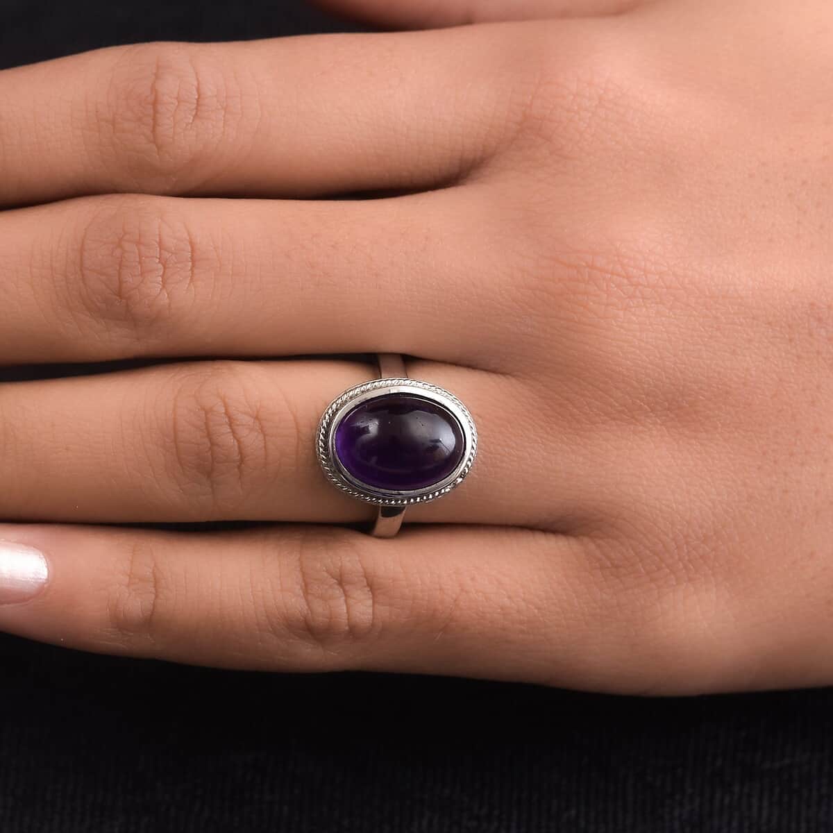 Amethyst Solitaire Ring in Stainless Steel (Size 6.0) 6.40 ctw image number 3