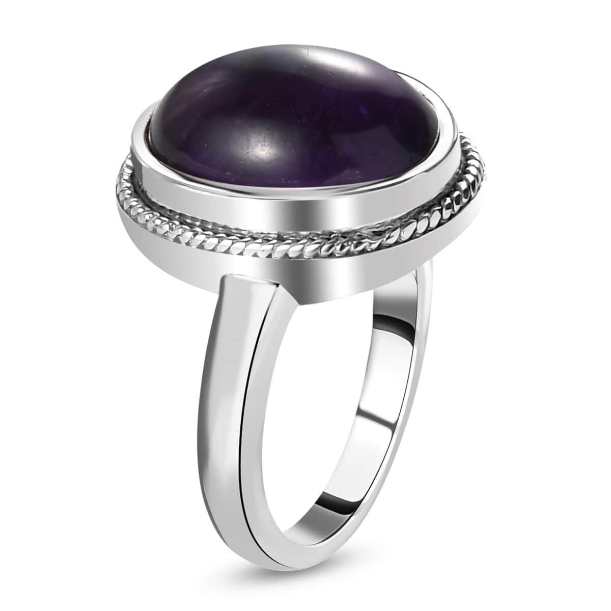 Amethyst Solitaire Ring in Stainless Steel (Size 6.0) 6.40 ctw image number 5