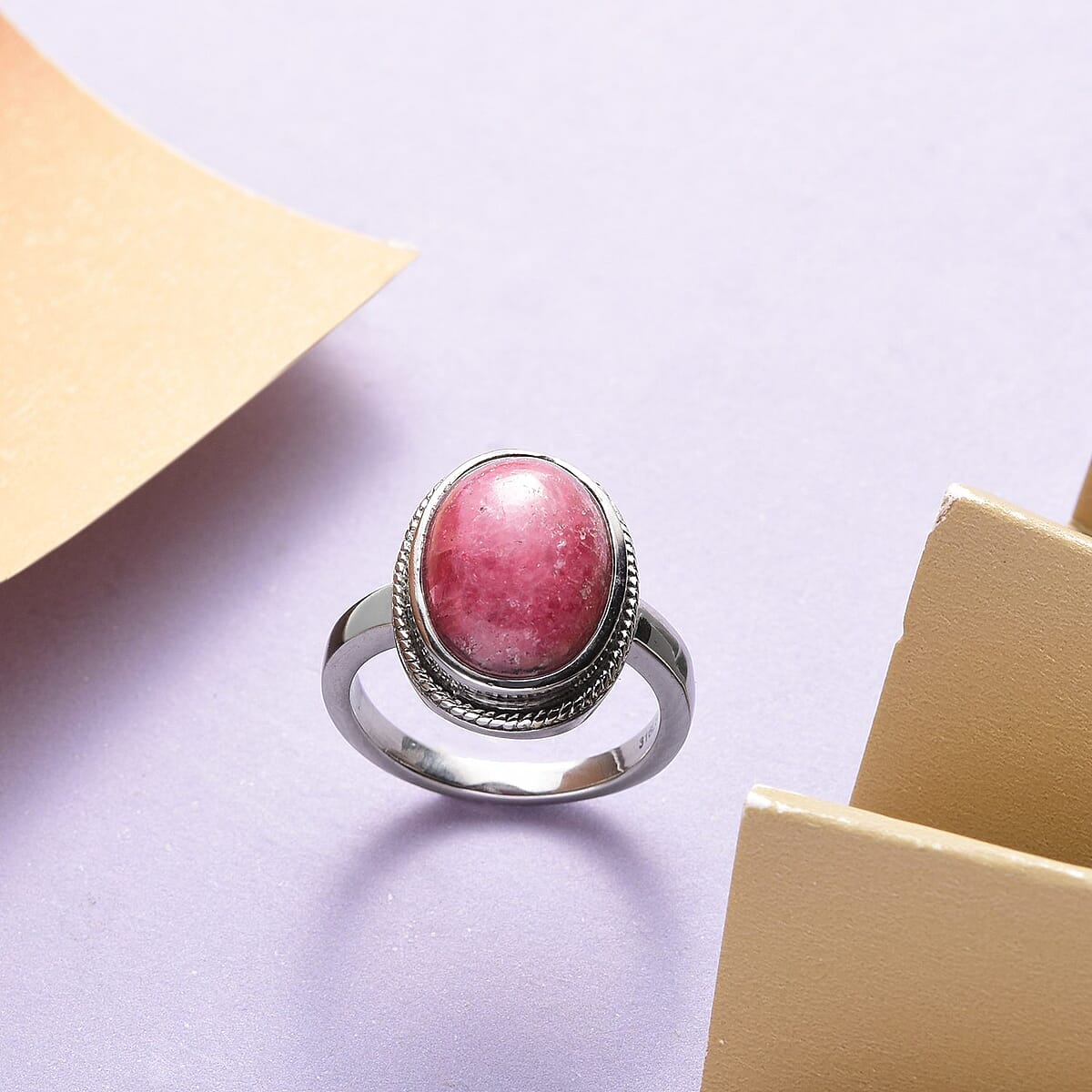 Rhodonite Solitaire Ring in Stainless Steel (Size 7.0) 9.00 ctw image number 1