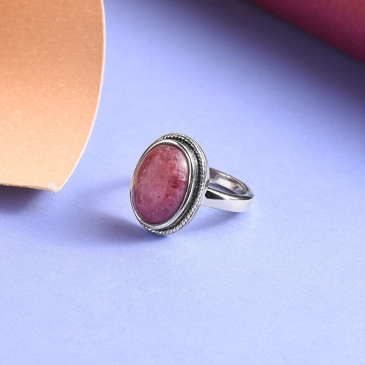 Rhodonite Solitaire Ring in Stainless Steel (Size 7.0) 9.00 ctw image number 2
