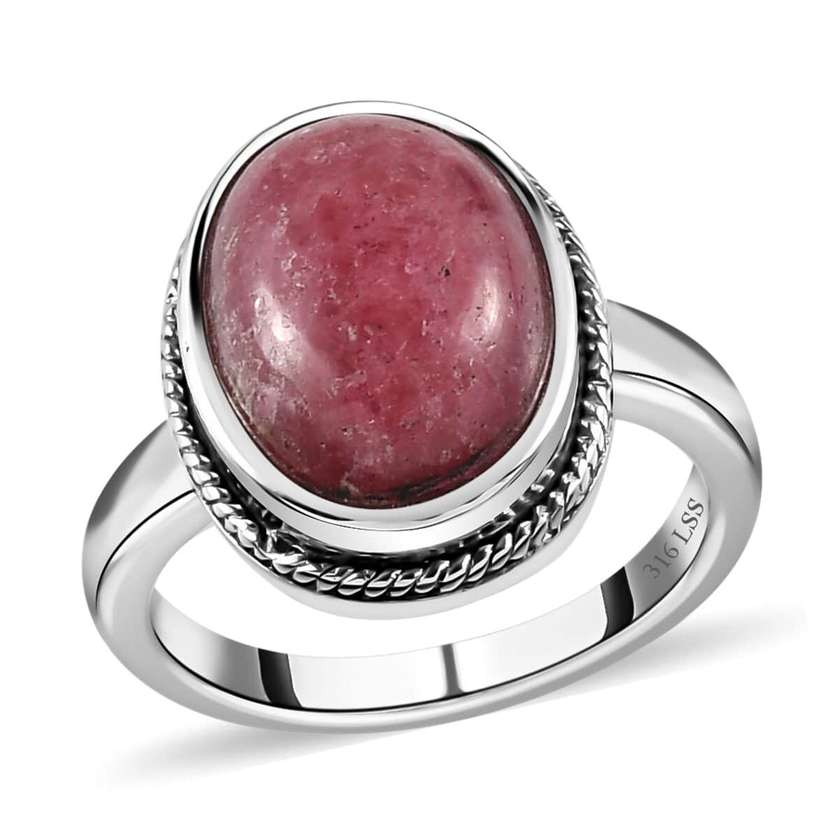 Rhodonite Solitaire Ring in Stainless Steel (Size 9.0) 9.00 ctw image number 0