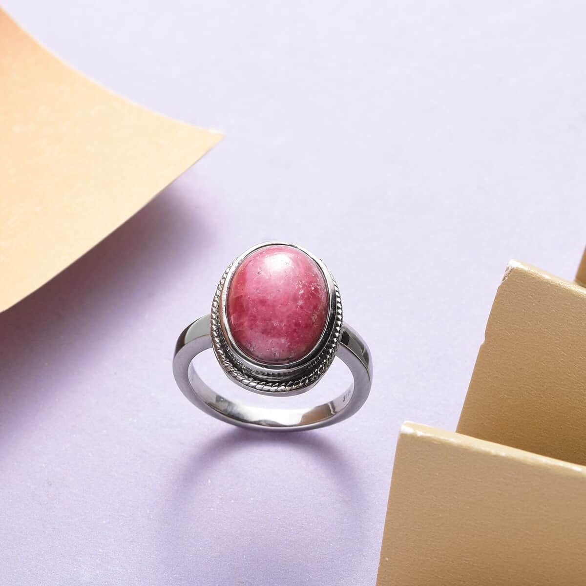 Rhodonite Solitaire Ring in Stainless Steel (Size 9.0) 9.00 ctw image number 1