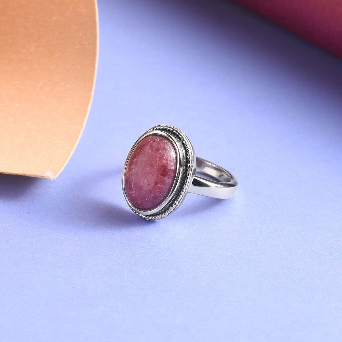 Rhodonite Solitaire Ring in Stainless Steel (Size 9.0) 9.00 ctw image number 2