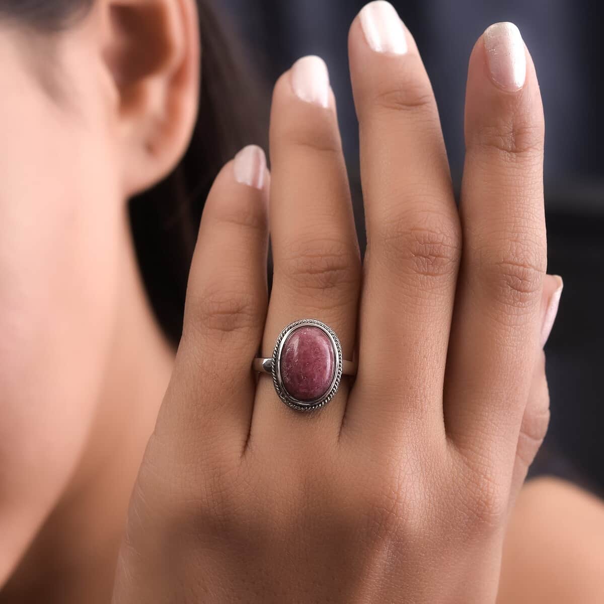 Rhodonite Solitaire Ring in Stainless Steel (Size 9.0) 9.00 ctw image number 4