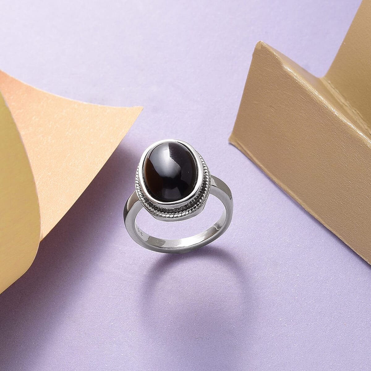 Black Onyx Solitaire Ring in Stainless Steel (Size 7.0) 6.30 ctw image number 1