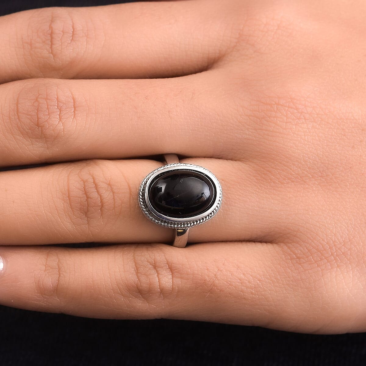 Black Onyx Solitaire Ring in Stainless Steel (Size 7.0) 6.30 ctw image number 3