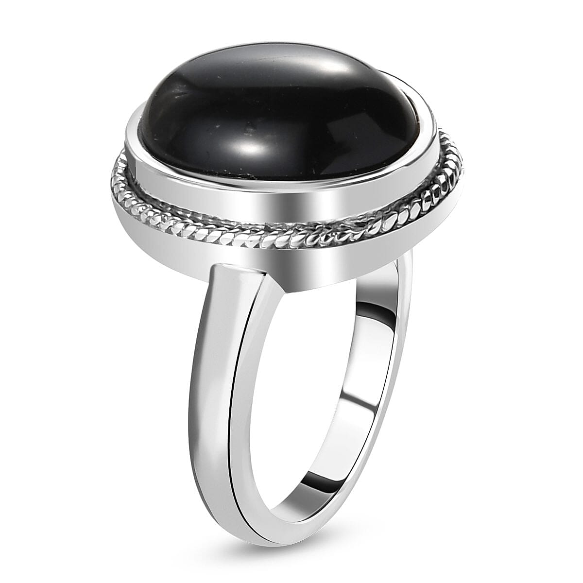 Black Onyx Solitaire Ring in Stainless Steel (Size 7.0) 6.30 ctw image number 5