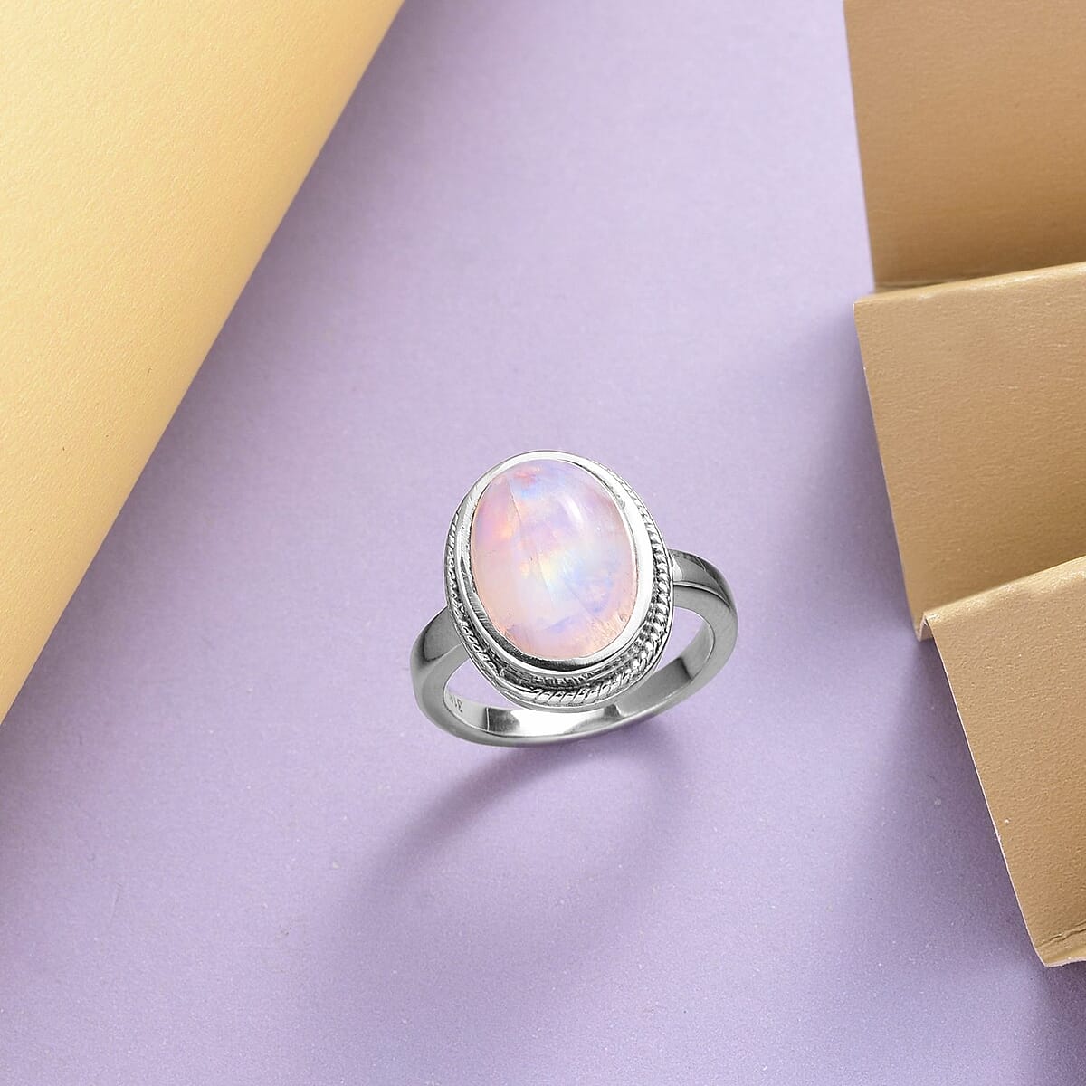 Kuisa Rainbow Moonstone Solitaire Ring in Stainless Steel (Size 7.0) 6.85 ctw image number 1