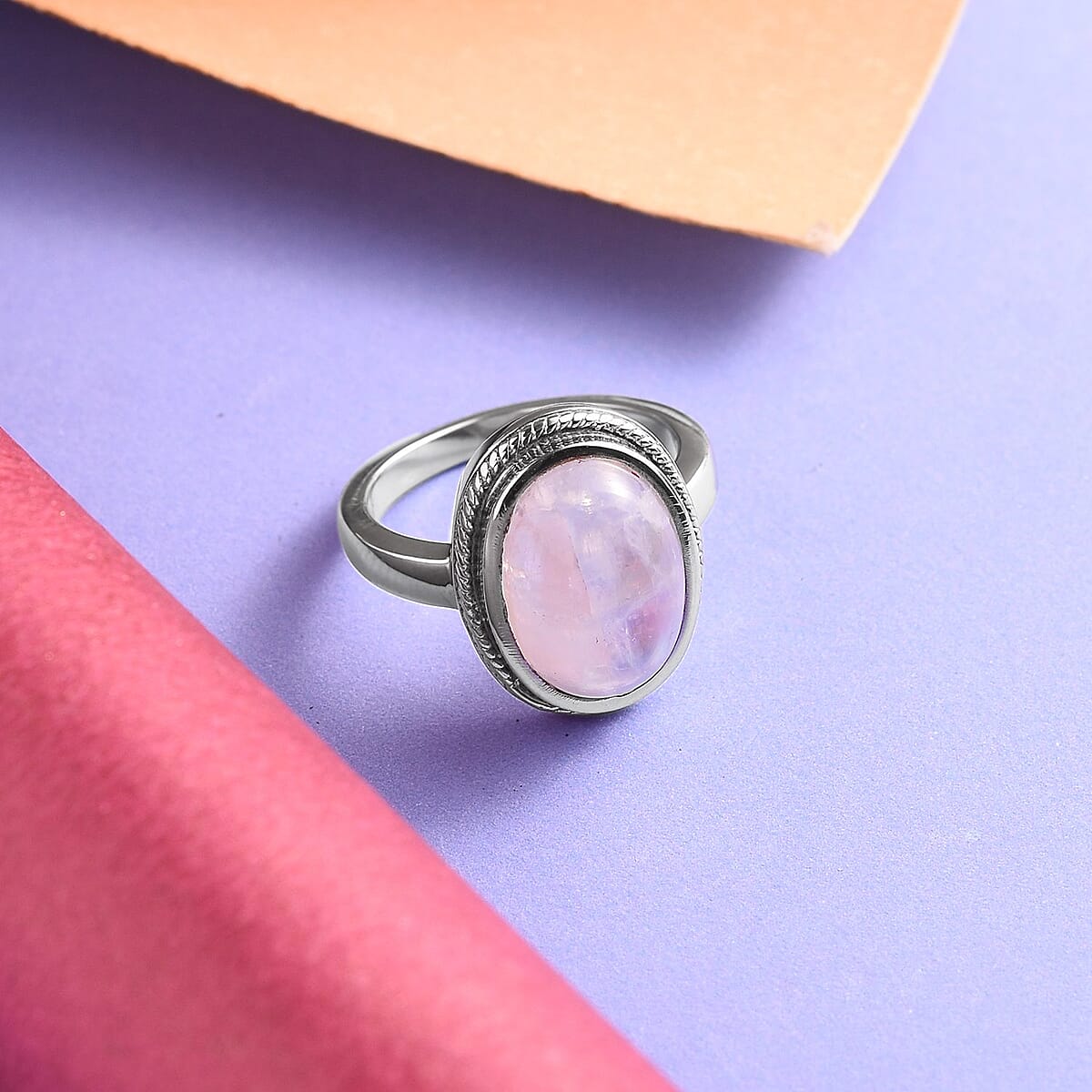 Kuisa Rainbow Moonstone Solitaire Ring in Stainless Steel (Size 7.0) 6.85 ctw image number 2