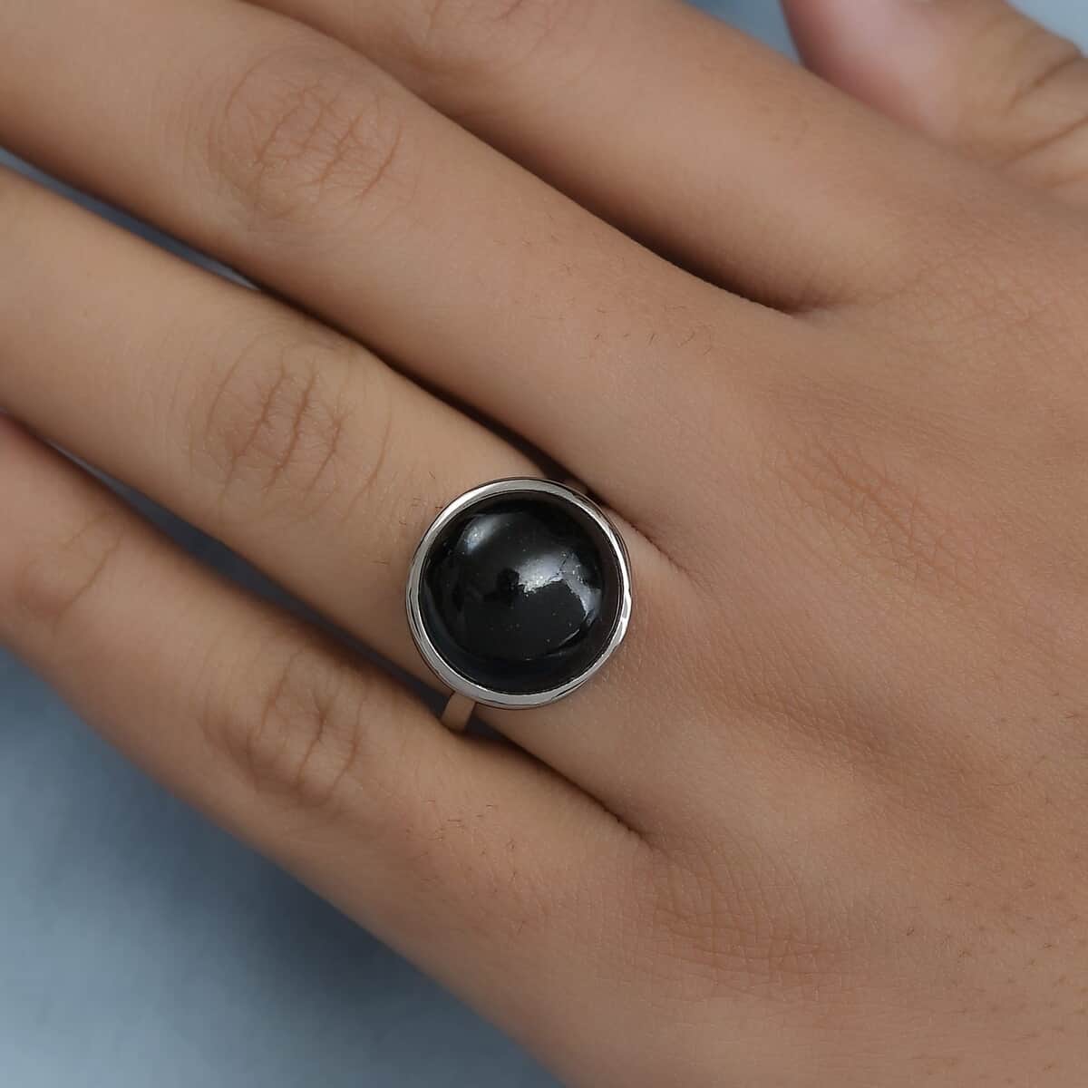 Australian Black Tourmaline Men's Ring in Stainless Steel 12.25 ctw image number 3