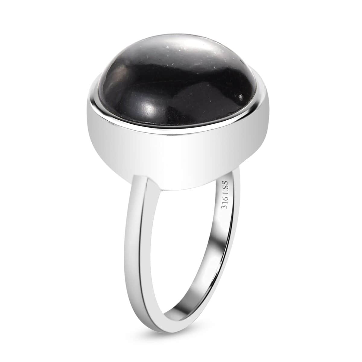 Australian Black Tourmaline Men's Ring in Stainless Steel 12.25 ctw image number 5