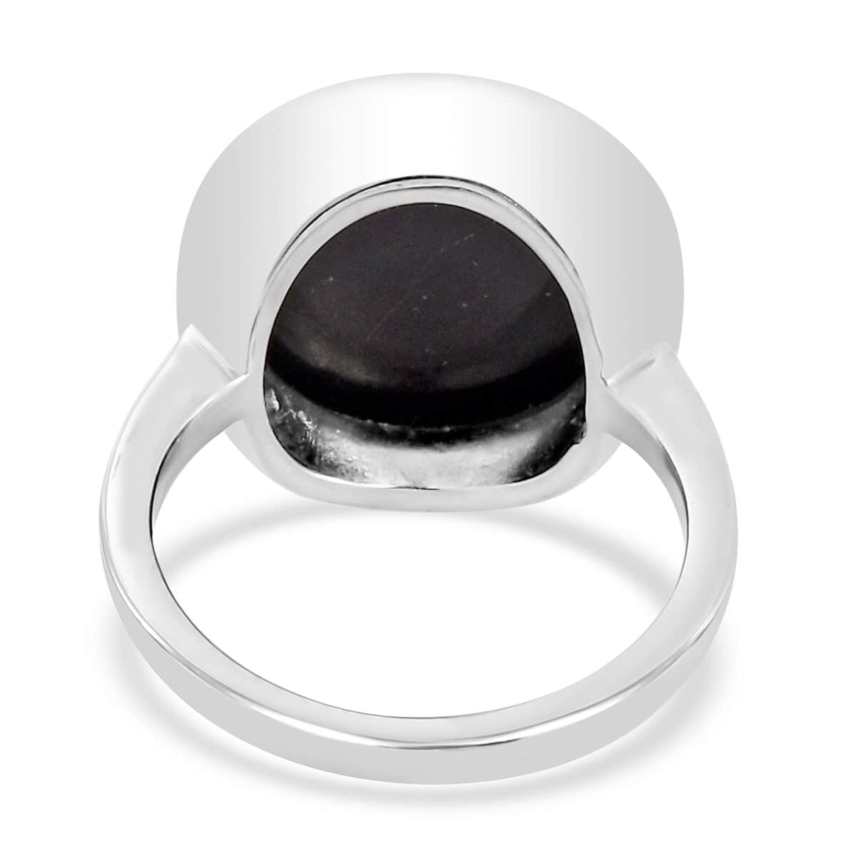 Australian Black Tourmaline Men's Ring in Stainless Steel 12.25 ctw image number 6