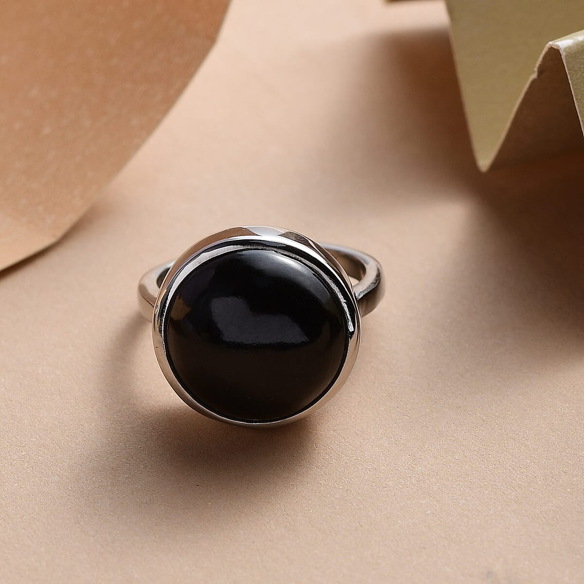 Australian Black Tourmaline Men's Ring in Stainless Steel (Size 9.0) 12.25 ctw image number 1