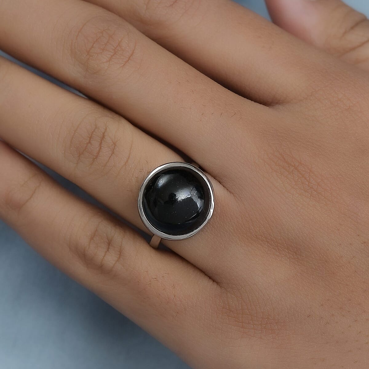 Australian Black Tourmaline Men's Ring in Stainless Steel (Size 9.0) 12.25 ctw image number 3