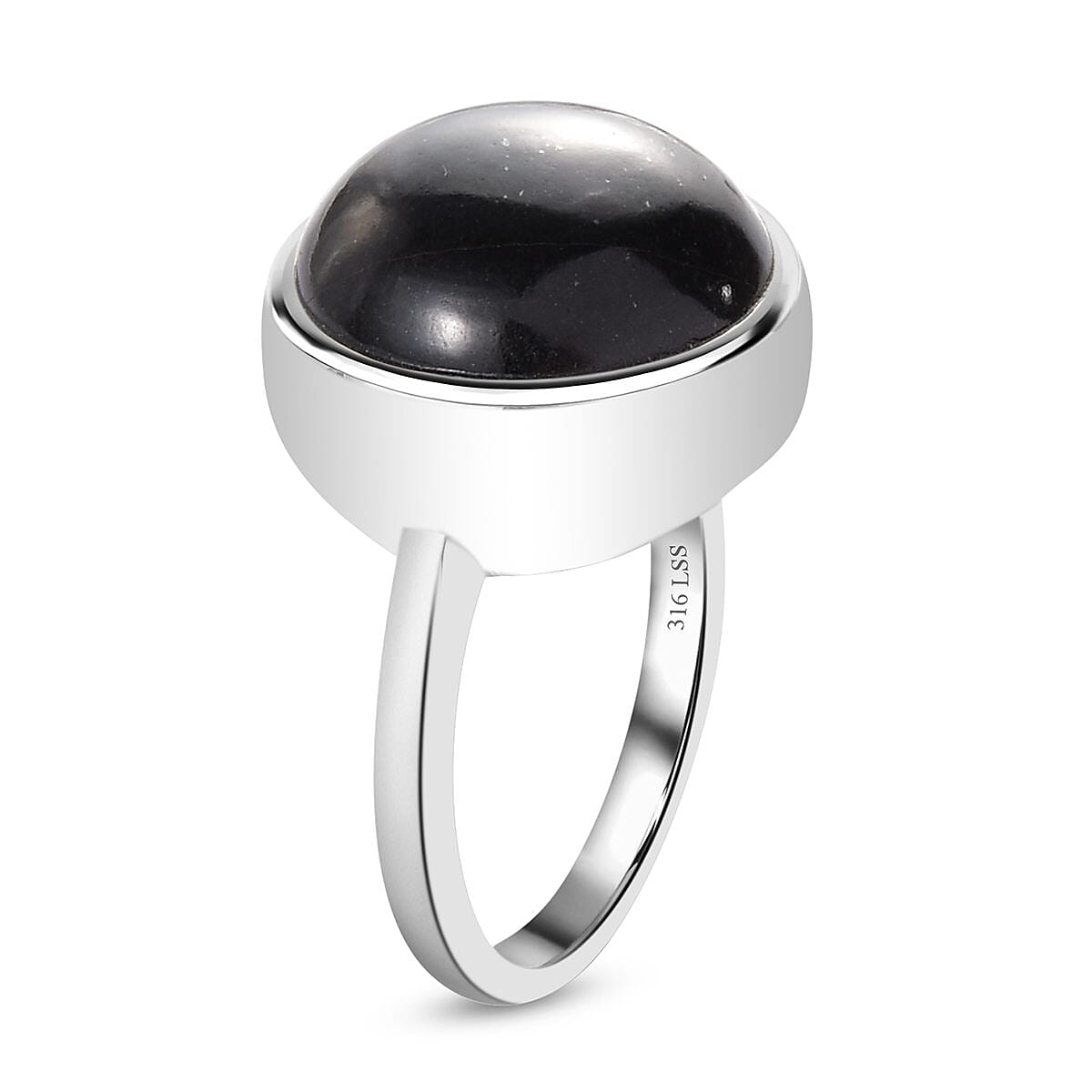 Australian Black Tourmaline Men's Ring in Stainless Steel (Size 9.0) 12.25 ctw image number 5
