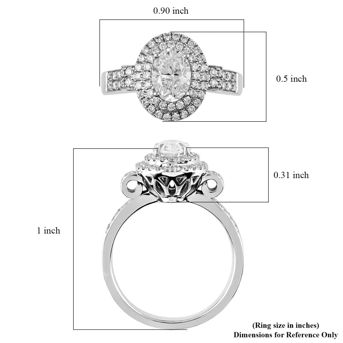 Doorbuster Modani 18K White Gold G-H SI2 Diamond Cluster Ring, Oval Engagement Ring (Size 10.0) 6.7 Grams 1.50 ctw image number 4