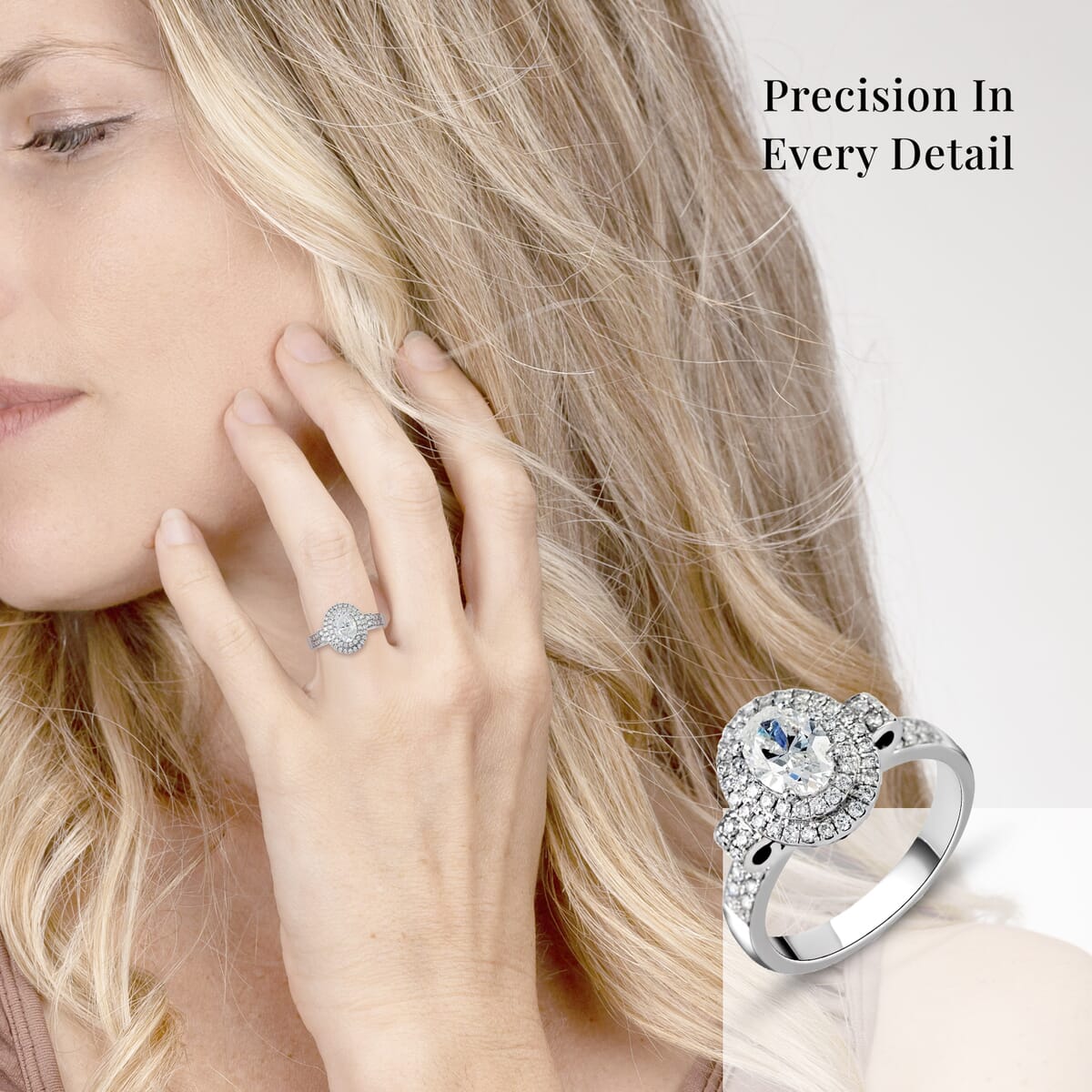 Modani 18K White Gold G-H SI1 Diamond 1.50 ctw Cluster Ring, Oval Engagement Ring (Size 5.0) 6.7 Grams 1.50 ctw image number 1