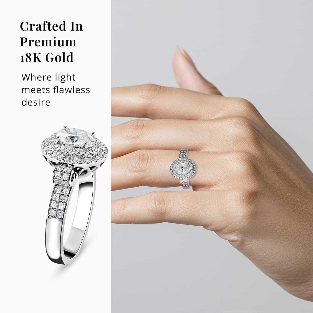 Modani 18K White Gold G-H SI1 Diamond 1.50 ctw Cluster Ring, Oval Engagement Ring (Size 5.0) 6.7 Grams 1.50 ctw image number 4