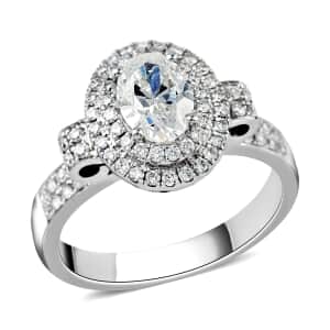 Modani 18K White Gold G-H SI2 Diamond 1.50 ctw Cluster Ring, Oval Engagement Ring (Size 6.0) 6.7 Grams 1.50 ctw