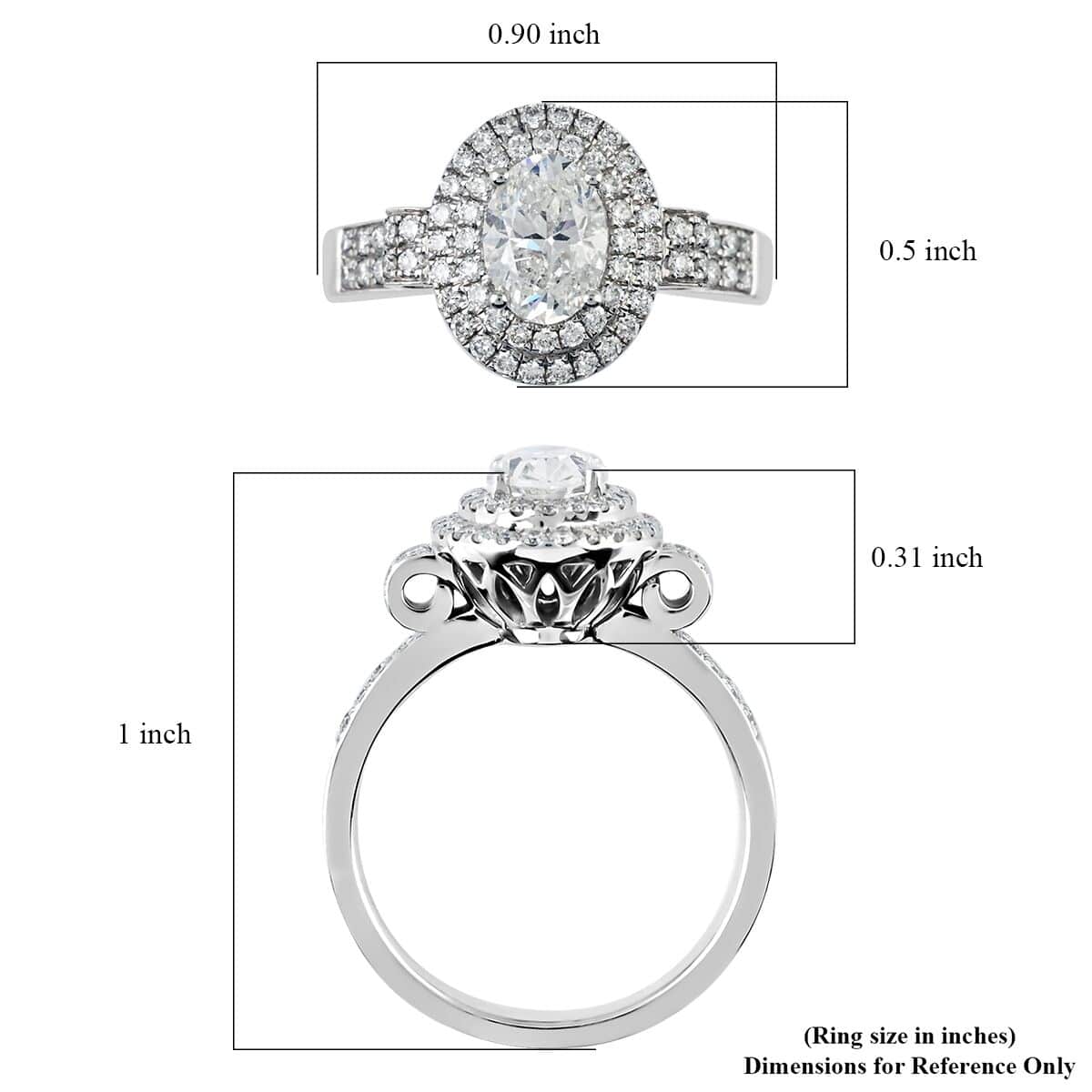 Modani 18K White Gold G-H SI2 Diamond 1.50 ctw Cluster Ring, Oval Engagement Ring (Size 6.0) 6.7 Grams 1.50 ctw image number 4