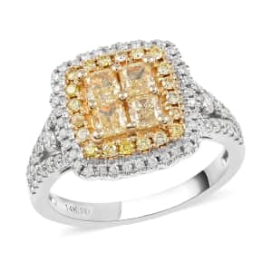 14K White, Yellow Gold Natural Yellow and White Diamond Ring 5.2 Grams 1.50 ctw