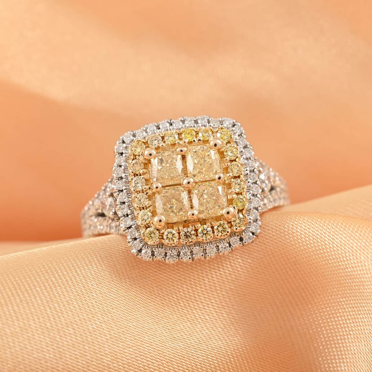 NY Closeout 14K White, Yellow Gold Natural Yellow and White Diamond Ring (Size 10.0) 5.2 Grams 1.50 ctw image number 1