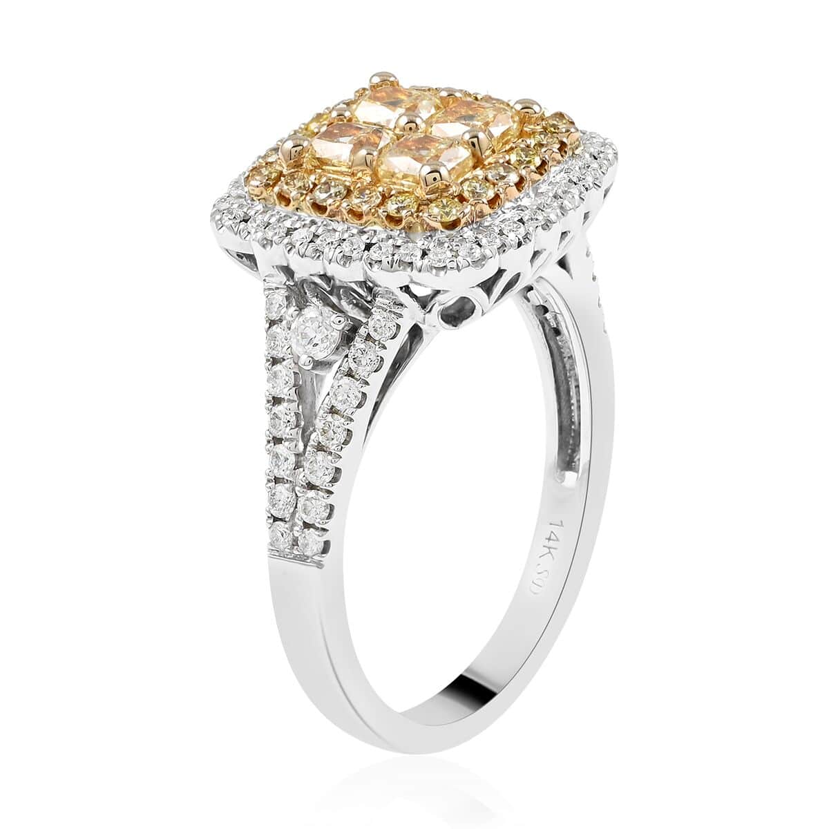 NY Closeout 14K White, Yellow Gold Natural Yellow and White Diamond Ring (Size 10.0) 5.2 Grams 1.50 ctw image number 3