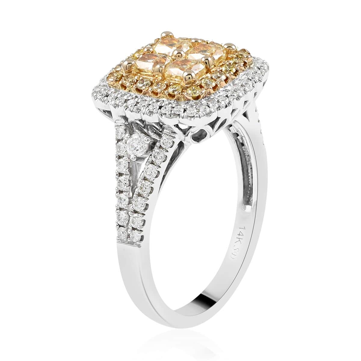 14K White, Yellow Gold Natural Yellow and White Diamond Ring (Size 5.0) 5.2 Grams 1.50 ctw image number 3