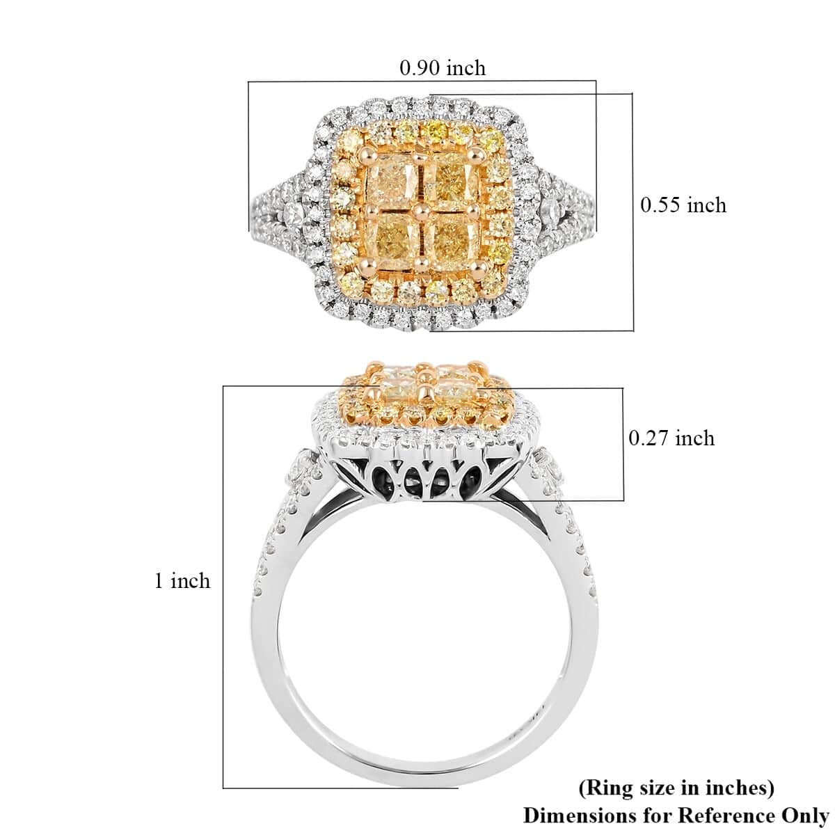 14K White, Yellow Gold Natural Yellow and White Diamond Ring (Size 5.0) 5.2 Grams 1.50 ctw image number 5