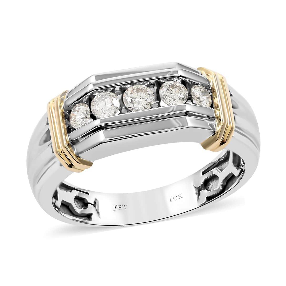 NY Closeout 10K White and Yellow Gold Diamond Men's Ring (Size 10.0) 6.15 Grams 0.50 ctw image number 0