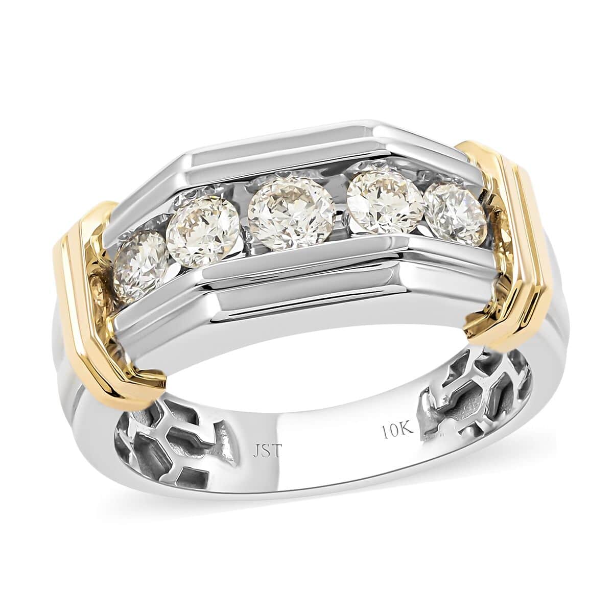 NY Closeout 10K White and Yellow Gold Diamond Men's Ring (Size 10.0) 6.9 Grams 1.00 ctw image number 0