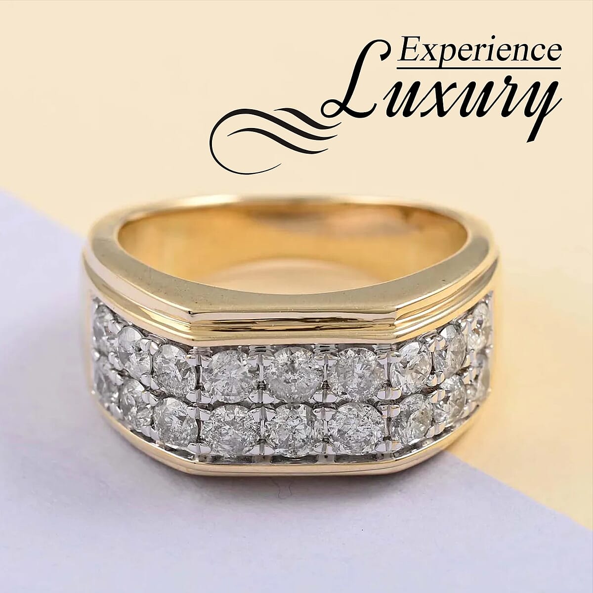 Diamond Men's Ring, 10K Yellow Gold Ring, Diamond Cluster Ring, Gold Rings For Men, Wedding Ring For Him 2.00 ctw image number 1