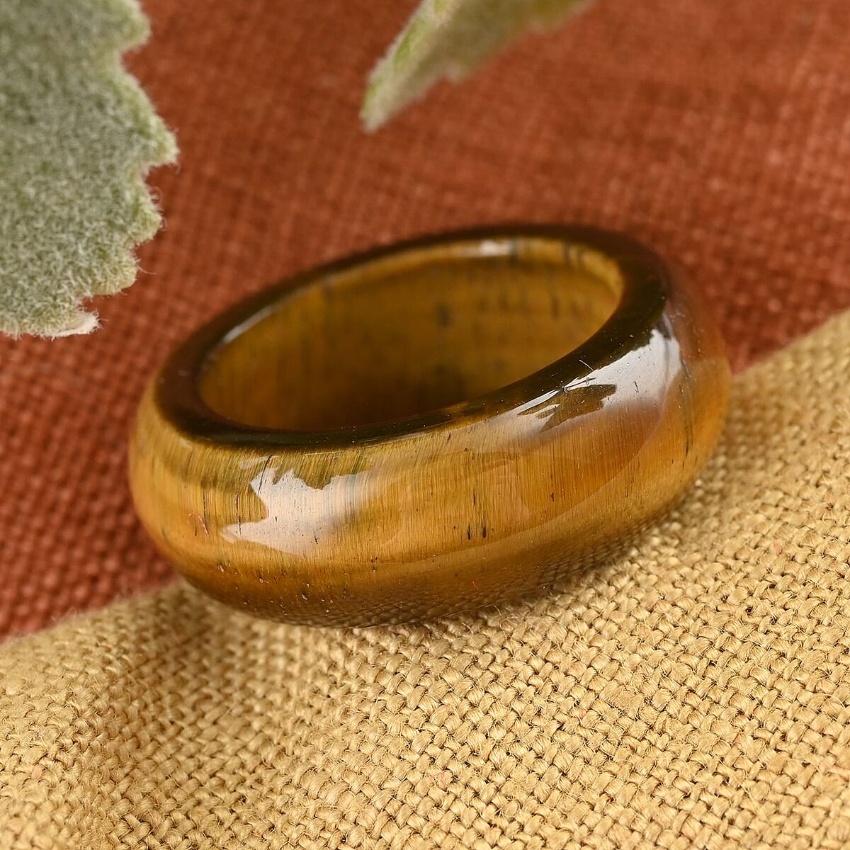 Yellow Tiger's Eye Carved Band Ring (Size 7) 21.20 ctw image number 1