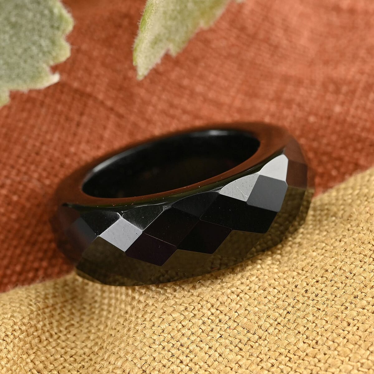Black Onyx Carved Band Ring (Size 6.50) 24.50 ctw image number 1