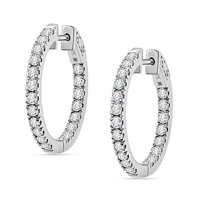 Diamond 1.00 ctw Hoop Earrings in 14K White Gold 4.7 Grams