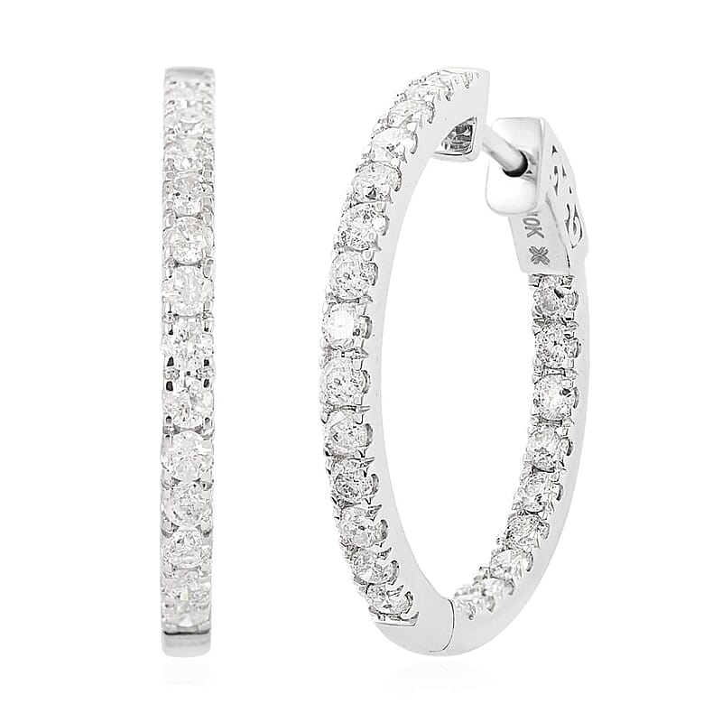 10K White Gold Diamond Hoop Earrings 5.80 Grams 2.00 ctw