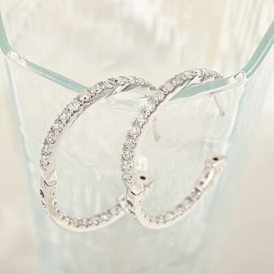 10K White Gold Diamond Hoop Earrings 5.80 Grams 2.00 ctw