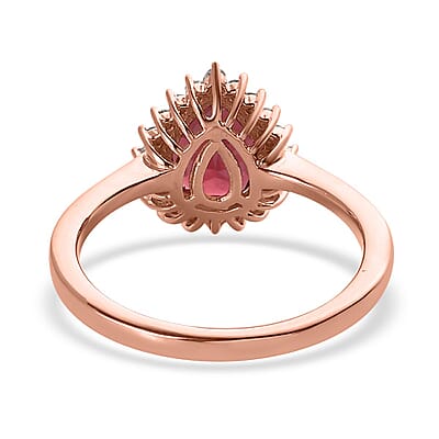 Tanzanian Wine Garnet and Moissanite Halo Ring in Vermeil Rose Gold Over Sterling Silver (Size 10.0) 2.00 ctw