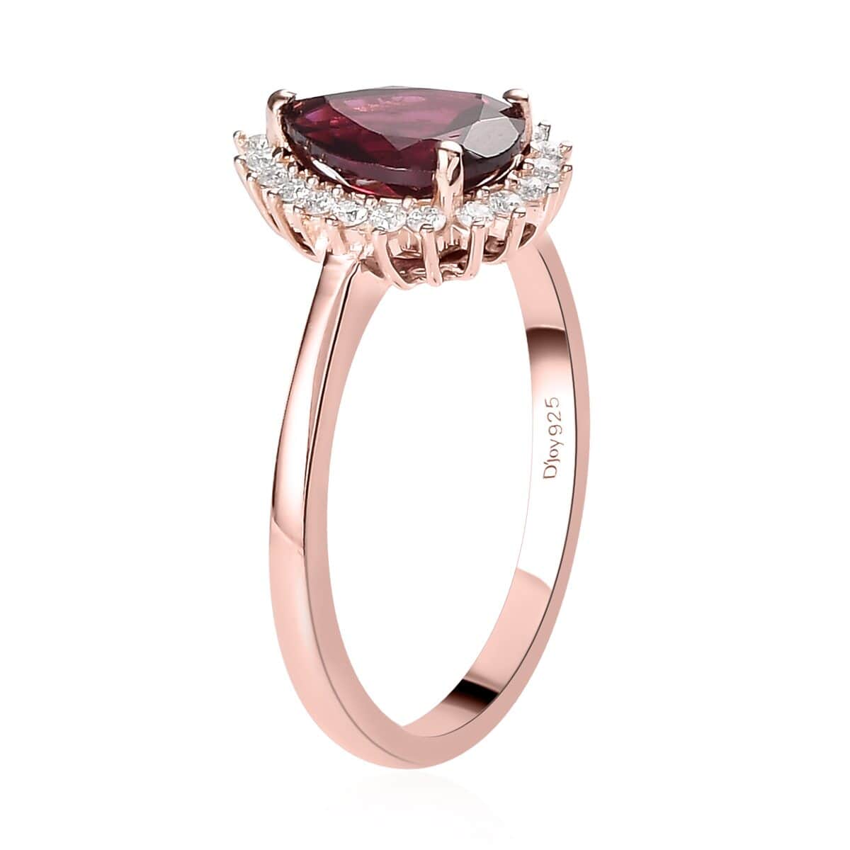 Tanzanian Wine Garnet and Moissanite Halo Ring in Vermeil Rose Gold Over Sterling Silver (Size 8.0) 2.00 ctw image number 3
