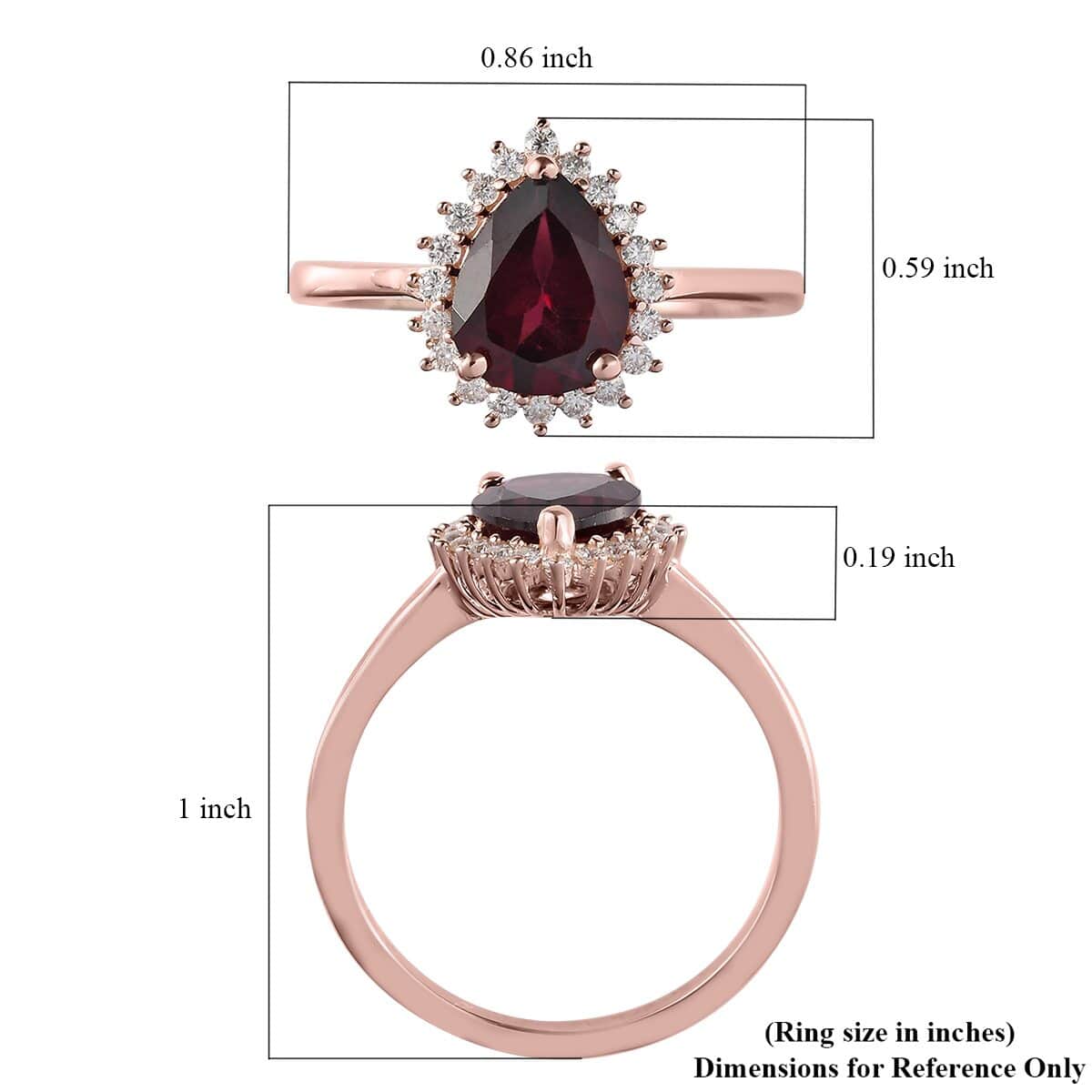 Tanzanian Wine Garnet and Moissanite Halo Ring in Vermeil Rose Gold Over Sterling Silver (Size 8.0) 2.00 ctw image number 5