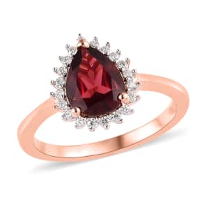 Natural Tanzanian Wine Garnet and Moissanite Halo Ring in Vermeil Rose Gold Over Sterling Silver 2.00 ctw