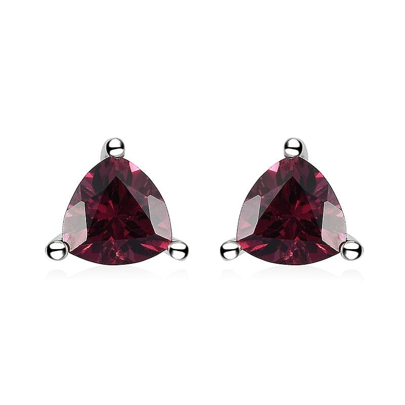 Tanzanian Wine Garnet Stud Earrings in Platinum Over Sterling Silver 1.90 ctw