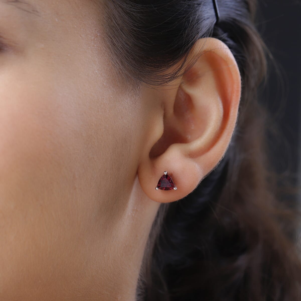 Tanzanian Wine Garnet Stud Earrings in Platinum Over Sterling Silver 1.90 ctw image number 2