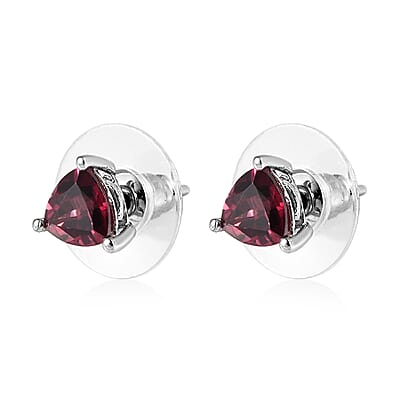Tanzanian Wine Garnet Stud Earrings in Platinum Over Sterling Silver 1.90 ctw