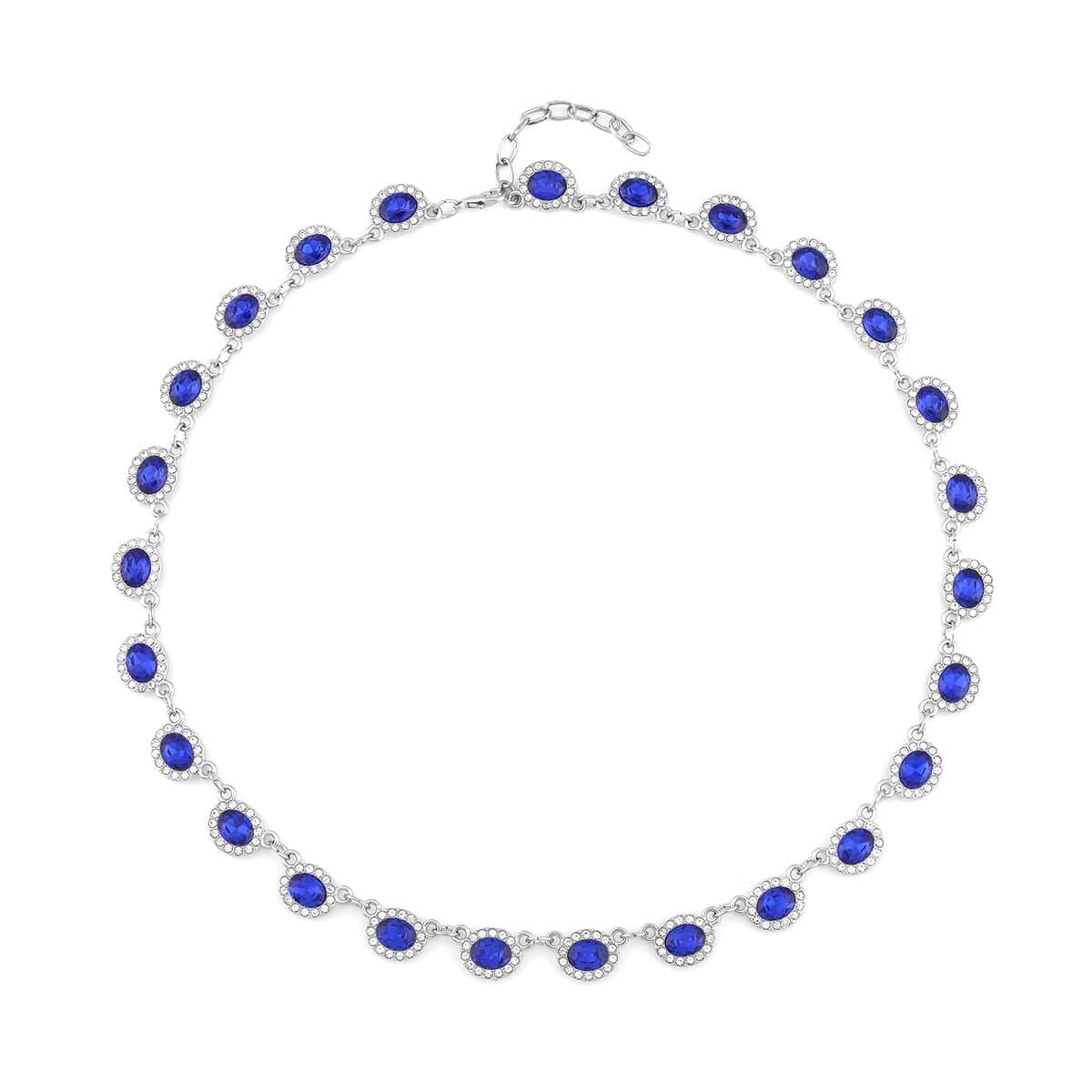 Simulated Blue Sapphire and White Austrian Crystal Necklace 20-22 Inches in Silvertone image number 0